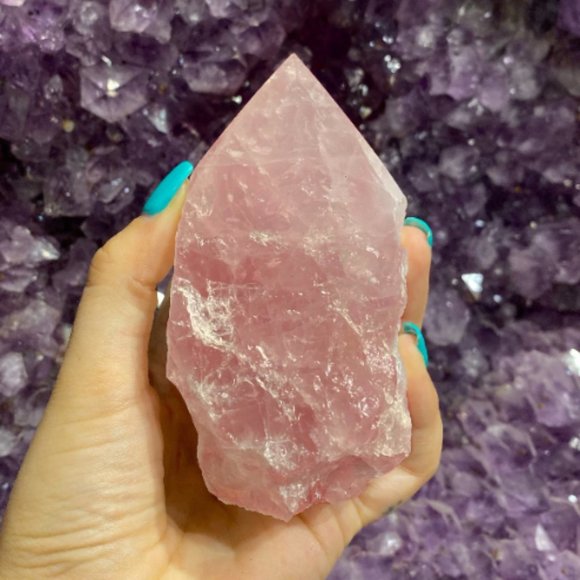 Rose Quartz Polished Point, Boho Decor, Crystal Grid Points, Healing, Love Stone - Picture 1 of 4